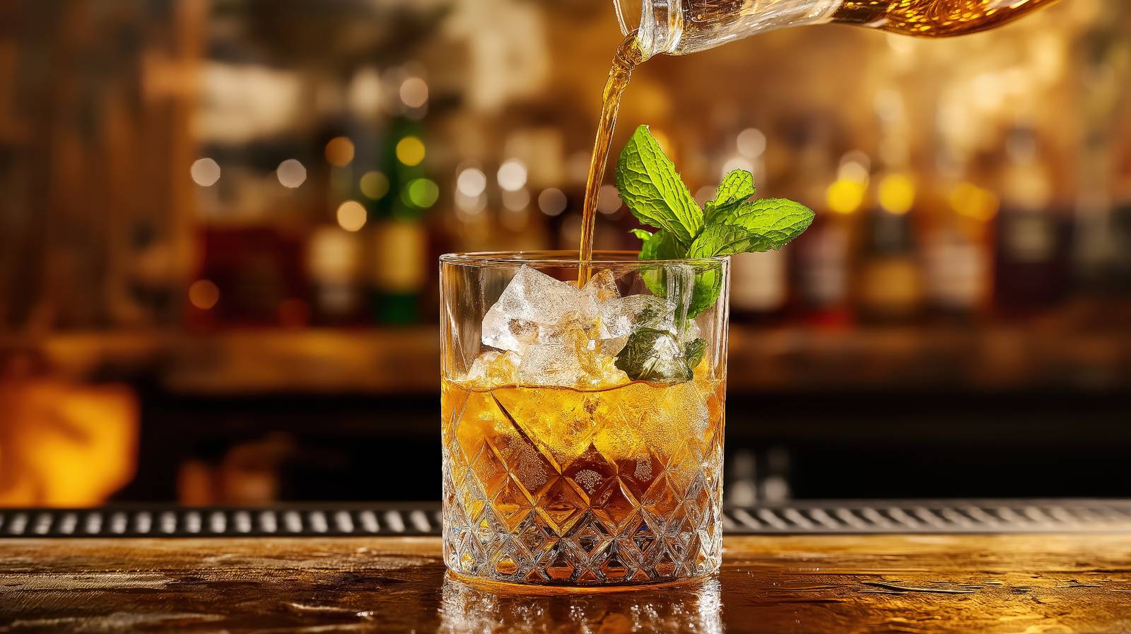 Cocktail glass with crystal-clear filtered ice