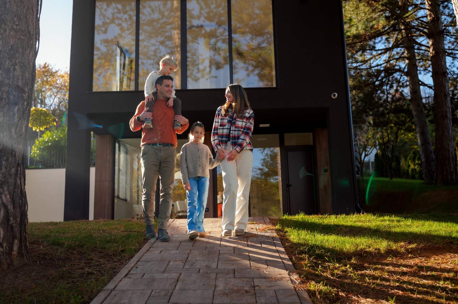 Family outside their new construction home in Wake County NC